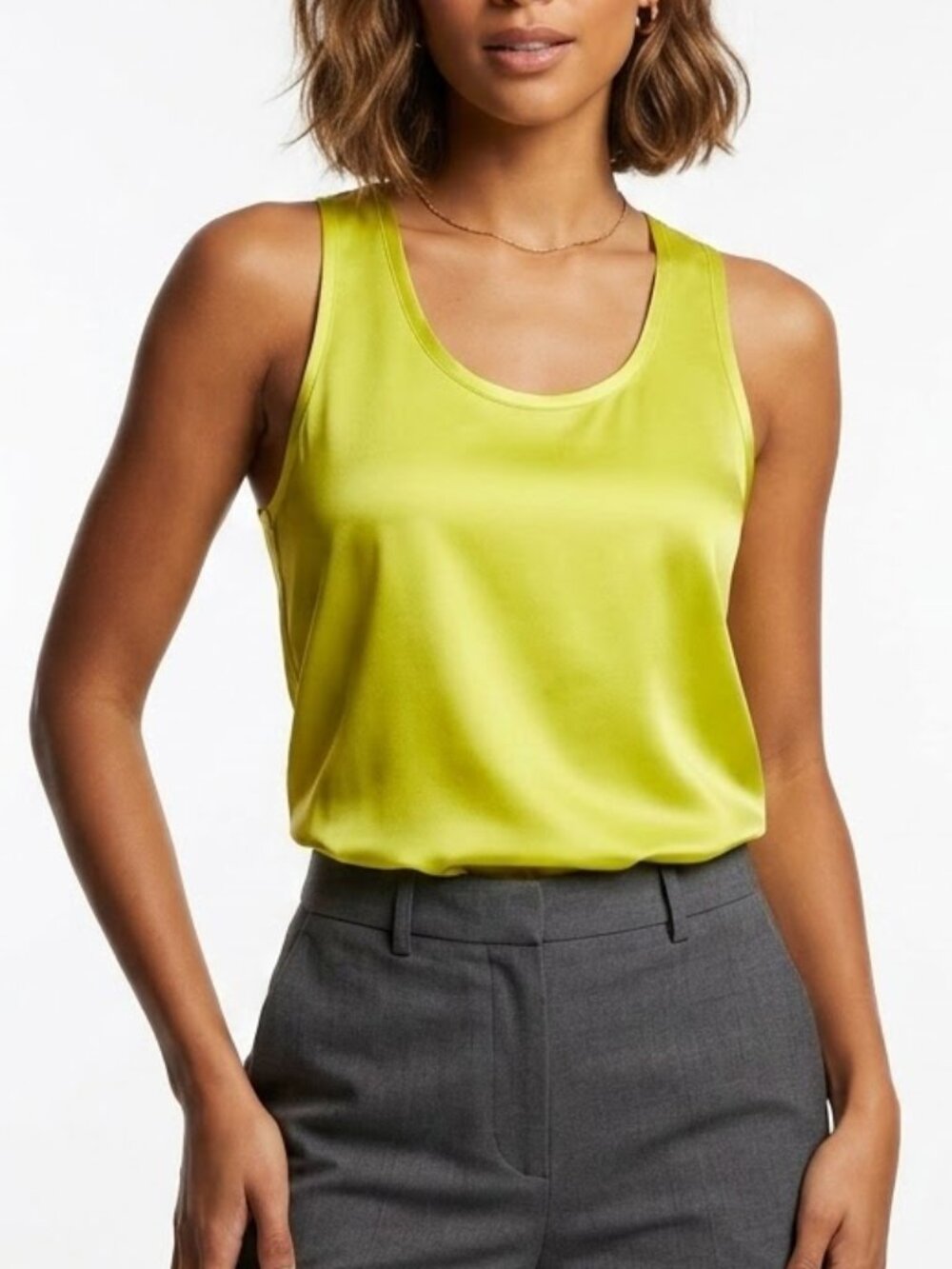 Anna Catherine Silk Chartreuse Neon Tank Top Blouse XS